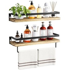 Bathroom Shelves with Towel Bar, Floating Shelves, Wall Shelves Light Brown