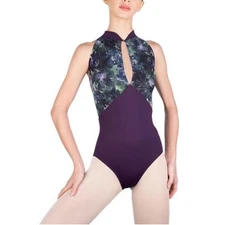 Ballet Rosa Hazel Leotard Women's Size Large Purple Floral Dance Bodysuit Mesh