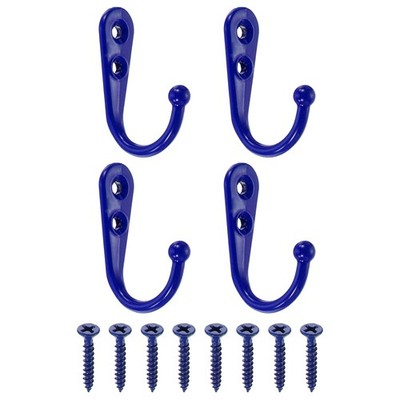 Wall Hooks, 4Pcs Zinc Alloy Single Prong Wall Mounted Clothes Hook (Blue)
