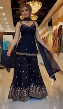 New Launch Pure Silk Black Top Palazzo And Dupatta For Indian Reception Wear