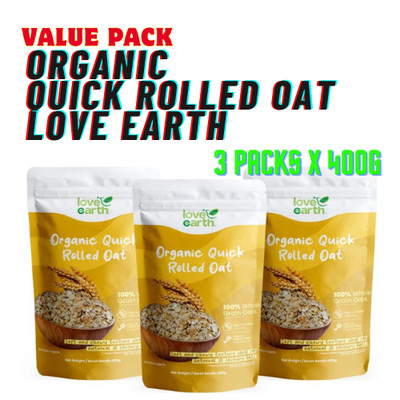 ORGANIC QUICK ROLLED OAT LOVE EARTH 3 PACKS X400G VALUE PACK