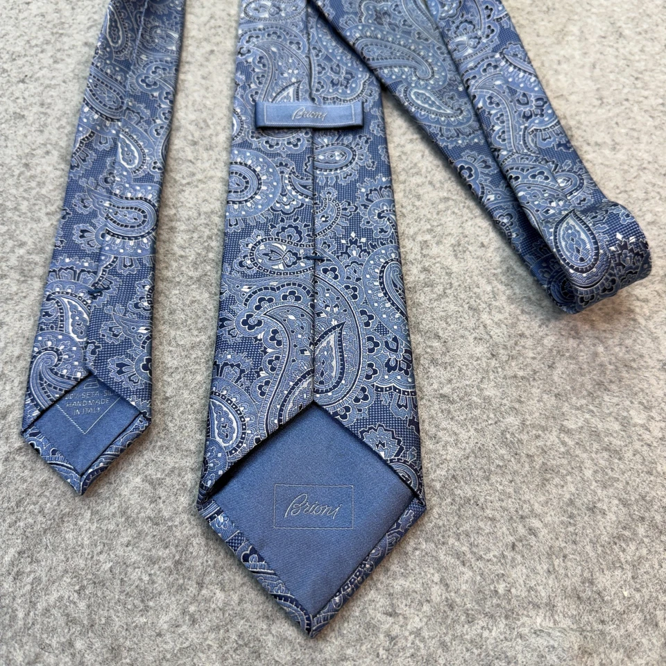 "Corbata de seda Brioni para hombre azul marino cachemira 100 % seda hecha a mano en Italia 3,25""" Foto 2 de 4