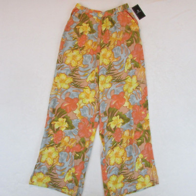 Volcom Lets Luau Women's Tropical Peach Pink Yellow Floral Printed Pants Size S