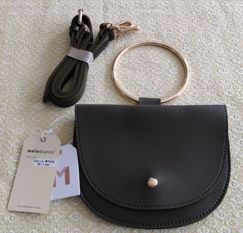 NEW Melie Bianco Felix Bag Purse Gold Ring Vegan Leather Crossbody Olive Green - Picture 2 of 10