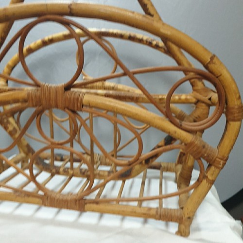 Vintage Mid-Century Modern Magazine Rack Rattan Bent Wood Bamboo Book Holder - Picture 5 of 17