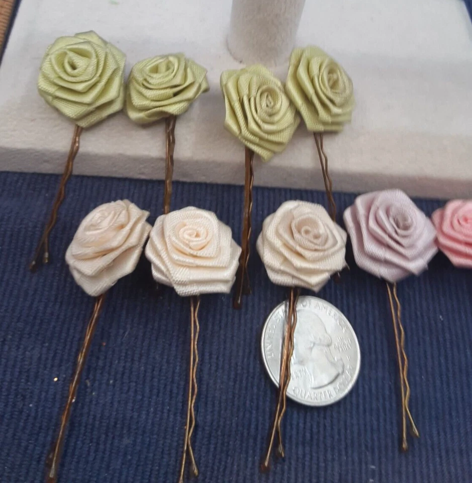 Pasador de pelo de colección Bobby Pin seda pastel rosa/verde rosa flor A249 Foto 2 de 4