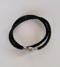 Braided Black Leather Bracelet with Stainless Steel Magnetic Clasp New