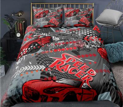 3D Red Car ZHUA609 Bed Pillowcases Quilt Duvet Cover Set Queen King Zoe