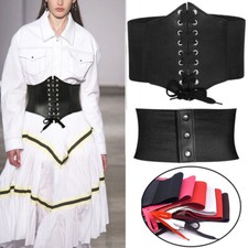 Ladies PU Leather Waist Belt Cincher Corset Wide Band Elastic Tied One Size    