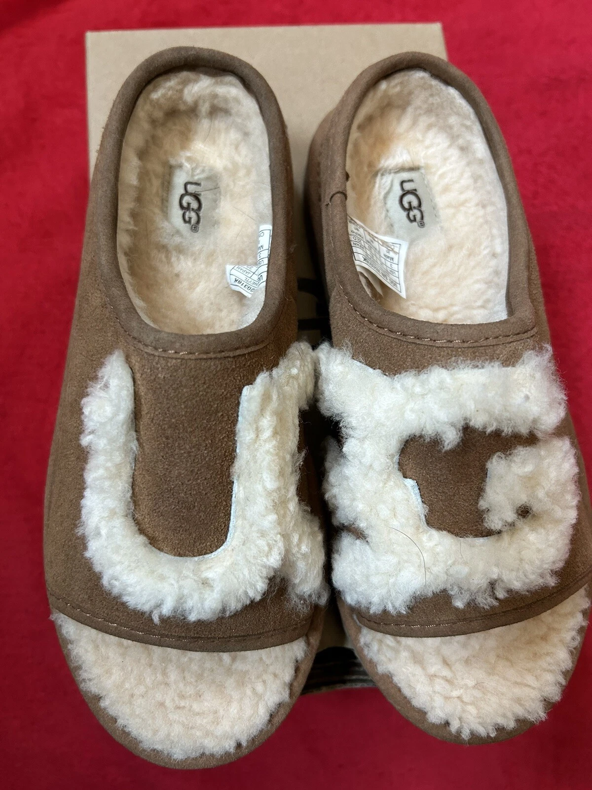 Sandalo Shearling Slide Nuovo in Scatola UGG Autentico Bambini 3 Castagno (1020316K)