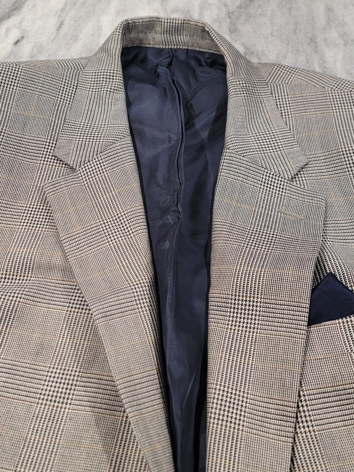 Blazer de hombre 44R Club Room tartán gris seda lana cachemir 2 botones abrigo deportivo Foto 3 de 4