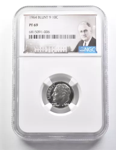 1964 Roosevelt Dime Blunt 9 PF69 NGC *9511