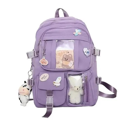 Popular Pink Purple Color Girls High School Student Backpack Bags - Picture 11 of 16