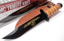 USMC Marine Corps Bowie Stacked Leather Handle Trench Combat Fighter Knife