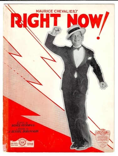 MAURICE CHEVALIER Sheet Music RIGHT NOW 1931 J. Russel Robinson - 第 1/8 張圖片