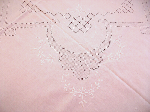 NAPPE BRODEE MAIN JOURS ROND DE 170 + 8 SERV FOND ROSE PALE * - Picture 5 of 7