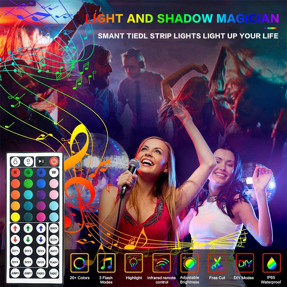 100ft 50ft LED Strip Lights 5050 RGB Bluetooth Color Change Remote for Rooms Bar - Image 2 of 4