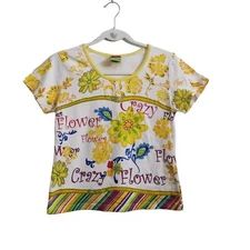 Save The Queen Top XL Cropped Beaded Floral Short Sleeve Shirt Blouse Stretch