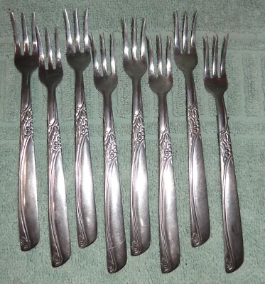 8 HTF NSCO NATIONAL STAINLESS SHARROW VTG GRAPE FLATWARE COCKTAIL SEAFOOD FORKS