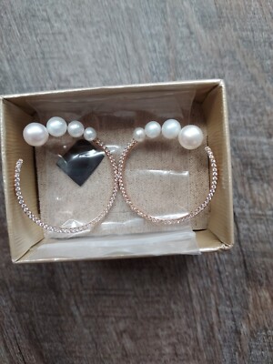 CULTURED FRESHWATER PEARL & BELLA LUCE DIAMOND SIMULANT 18K ROSE GOLD EARRINGS 