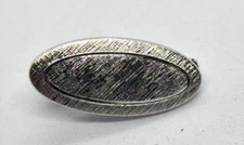 VINTAGE Swank TIE BAR CLIP CLASP STAY Silver Tone Oval Hatch Marks Diminutive