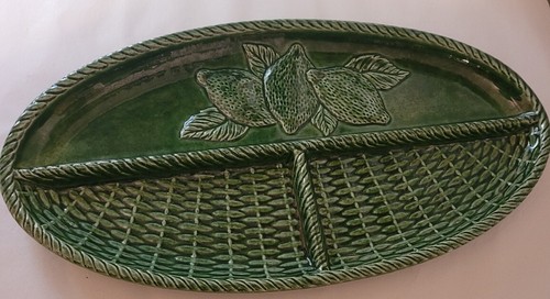 Jay Willfred Portugal Green Divided Woven Stoneware Platter For Andrea Sadek - Picture 3 of 6