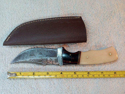 Custom 8'' Damascus knife with a combination of wood and bone handle, with Sheath
