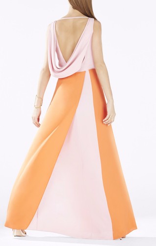 NEW BCBG MAX AZRIA SCARLETA COLOR-BLOCKED COWL-BACK GOWN WQR61E23/L323A SZ 6 - Picture 3 of 4