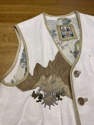 Meindl Weste Leinen Gr 52 L Tracht Leder Beige Hell Horn Knöpfe Maße s. Bilder - Bild 10 von 14