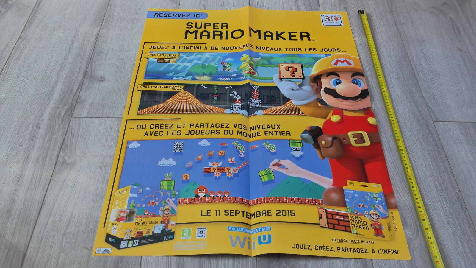 RARE POSTER 80 x 60 cm Press Kit pre-sell Nintendo 2015 Wii U SUPER MARIO MAKER Nowy regularny sklep
