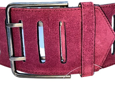 Alzare genuine leather belt Alzare Italy Brown Suede Wide Cutout Belt 2 Prong Buckle M  main image 3