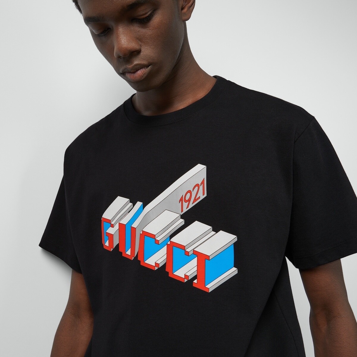Authentic GUCCI BLACK 3D 1921 LOGO PRINT T SHIRT TEE MEDIUM 771758