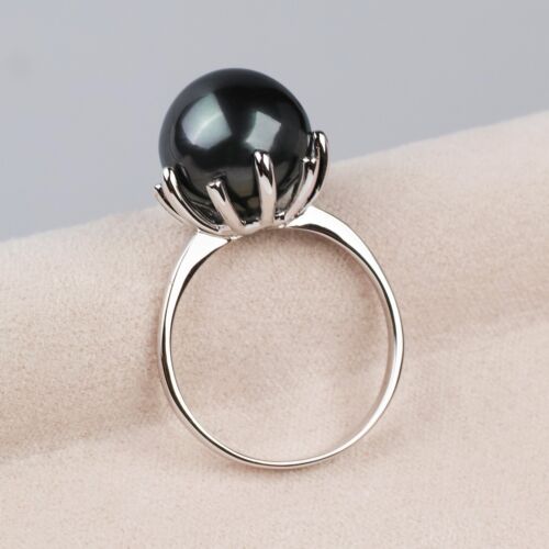 14K massiver Weißgold-Ring 11,9 mm schwarz-lila Tahiti-Salzwasserperlen, 7# - Bild 3 von 7