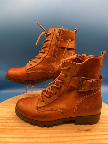 Kohl's So Combat Stiefel Brocolli Damengröße 8M braun Leder Schnürung Reißverschluss