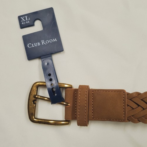 XL- Club Room Tan Faux-Suede Braided 1-1/4" Wide Gold Buckle Belt 42-44" - Picture 2 of 7