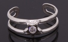 Silver Star Shaped Adjustable Toe Ring With CZ Stone Handmade