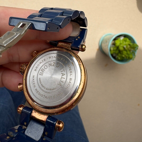 Women's Watch Bronzo Italia NOT TESTED gold and navy blue band - Picture 6 of 6