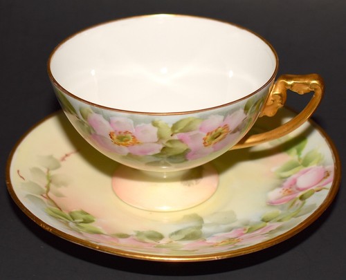 Antike Rosenthal Tasse & Untertasse Bavaria 1933 Gelb Rosa Wild Rosegold Kostenloser Versand - Bild 5 von 5