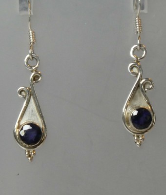 925 Silber & facettierter Amethyst Schnörkel Ohrhänger 1'' 2,5cm ohne Haken 3,3g