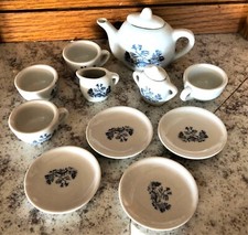 13 pc Child's Never Used China miniature tea set in zippered clear plastic case 
