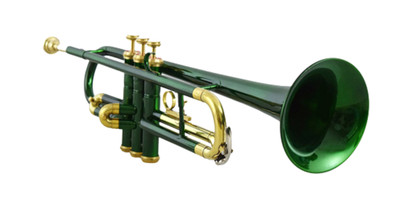 Trumpet, Brass Bb, Green Lacquered+ Brass Finish With MouthPiece+Case By Zaima