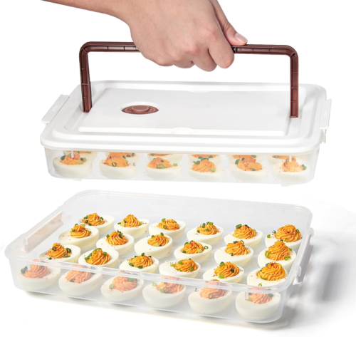 Deviled Egg Containers with Lid, (Set of 2), Plastic Deviled Egg Tray Carrier wi