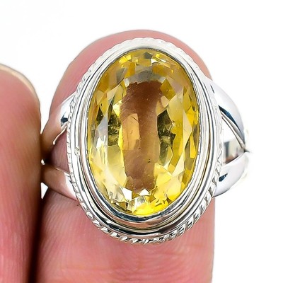 Handarbeit Ring Citrin Stein Sterlingsilber Statement November Lünette Größe 9,5