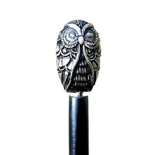 Antique Owl Wooden Walking Stick Hand Carved Owl Handle with black wooden stick