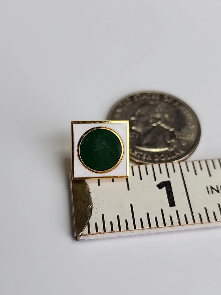 Green Circle in a White Square Tie Tack with Chain & Bar - Image 4 of 4