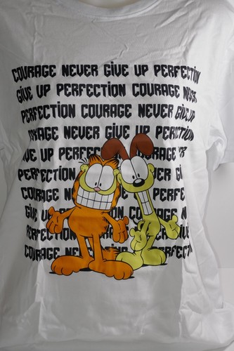 GarfieldxBSX Indigo Collection Garfield & Odie Never Give Up White T Shirt w/Tag - Picture 3 of 5