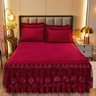 Luxury Bedding Set Super Crystal Velvet Fleece Lace Ruffles Quilted Bed Skirt