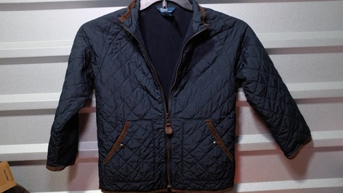 VINTAGE Polo Ralph Lauren Suede-Trim Quilted Jacket Youth sz 7 Navy Blue - Picture 2 of 5