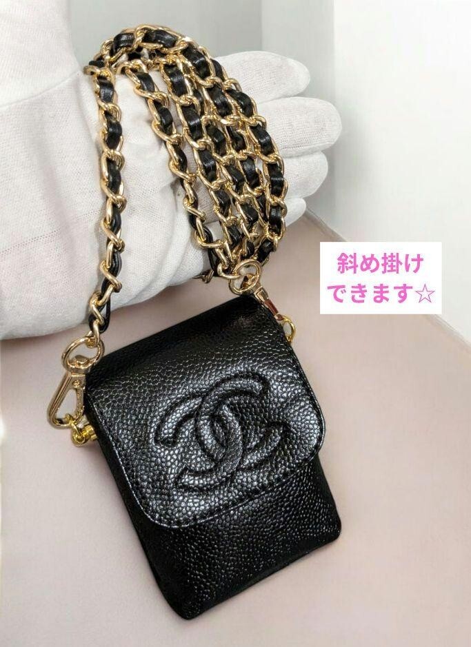 Chanel Cigarette Case Caviar Skin Decacoco Mini Pouch Shoulder Black