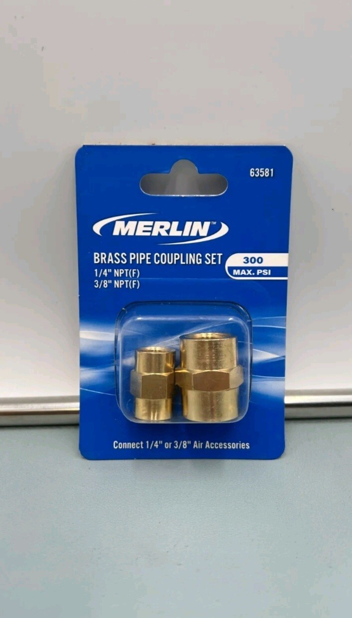 MERLIN 63581 Brass Pipe Coupling Set (2 Pcs) 1/4